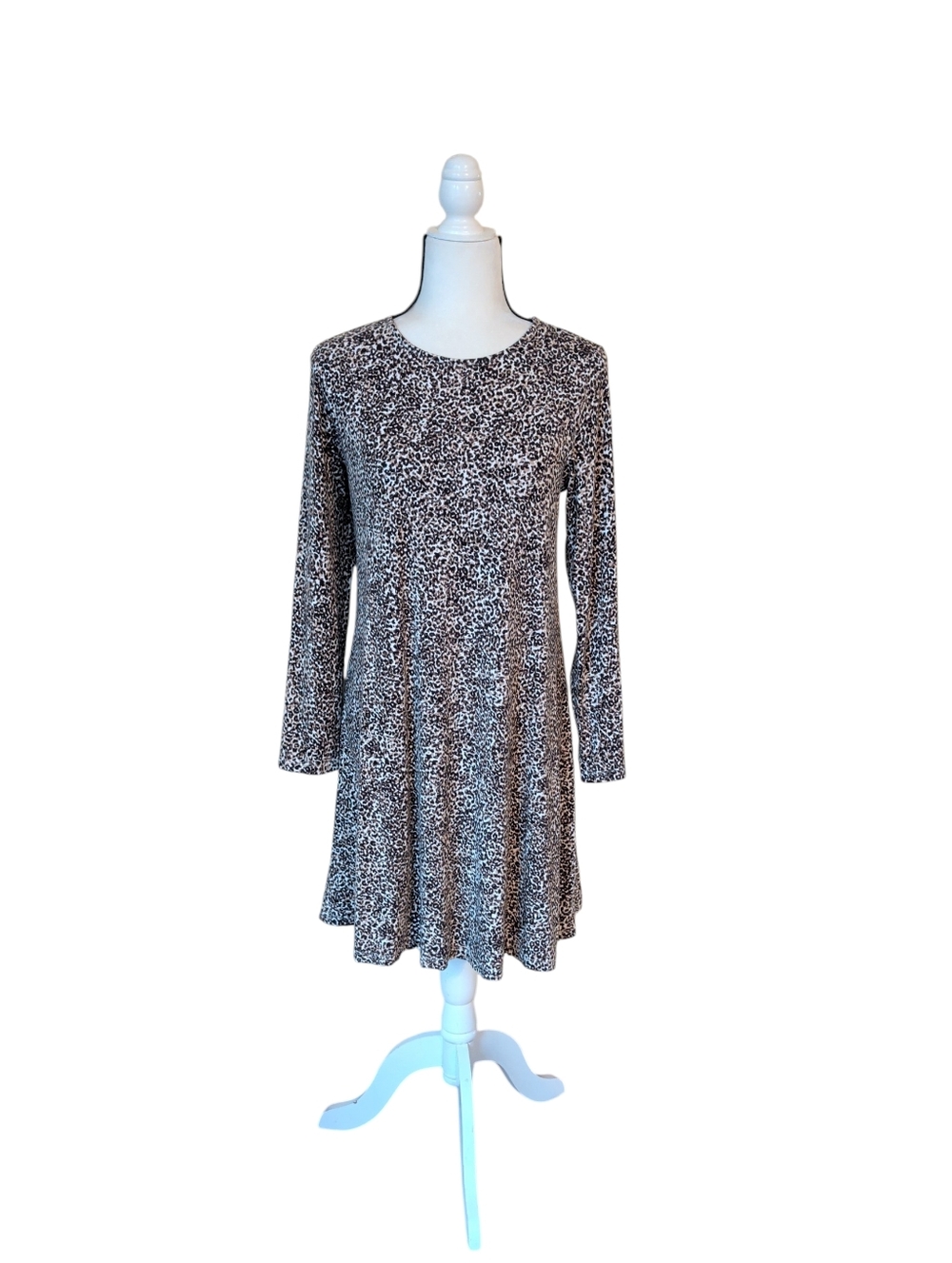 Old Navy Jersey-Knit Long Sleeve Swing Dress MEDIUM Black Tan Brown